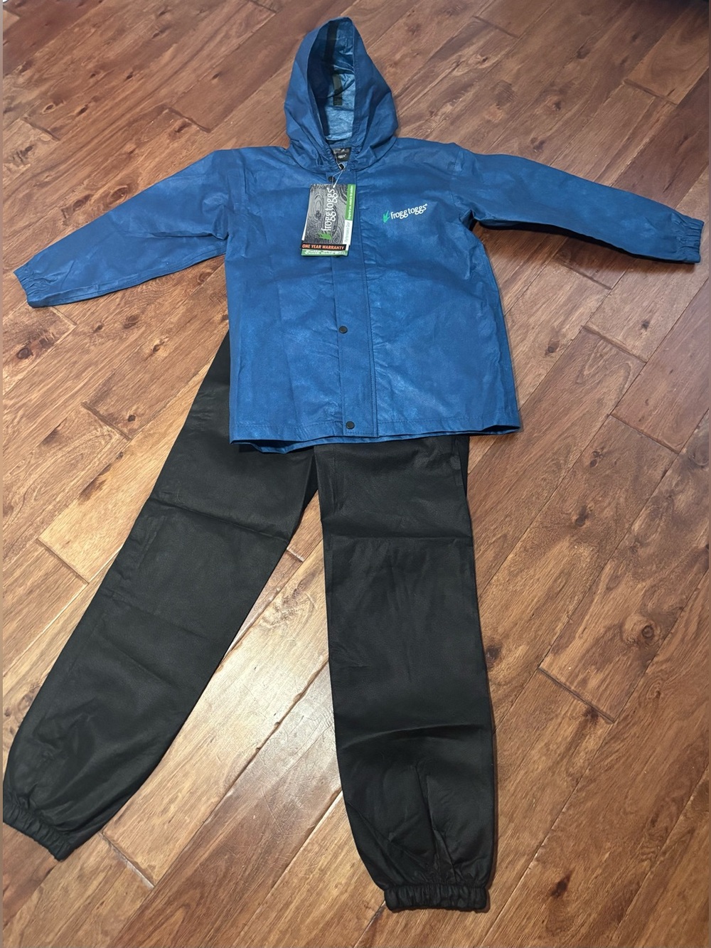 NEW Frog Toggs Polly Woggs 2-Piece Rain Jacket Suit Youth Large Blue/Black